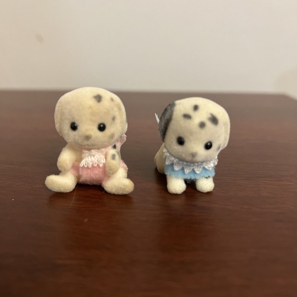 Vtg Sylvanian Families Calico Critters Kennelworth Dalmatian Dog Baby Twins